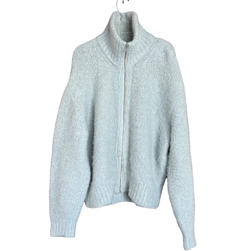 Aritzia Wilfred Free Blue Alpaca Merino Wool Full Zip Sweater Cardigan L - Picture 4 of 12